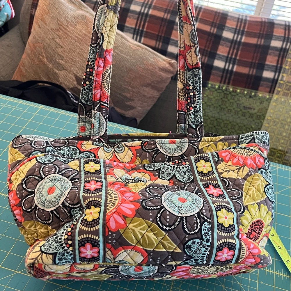 Vera Bradley Quilted Tote Bag Flower Shower in Brown Multicolor